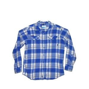 Columbia Men's Large Shirt Blue Plaid Long Sleeve Button Up Kansas Single Stitch